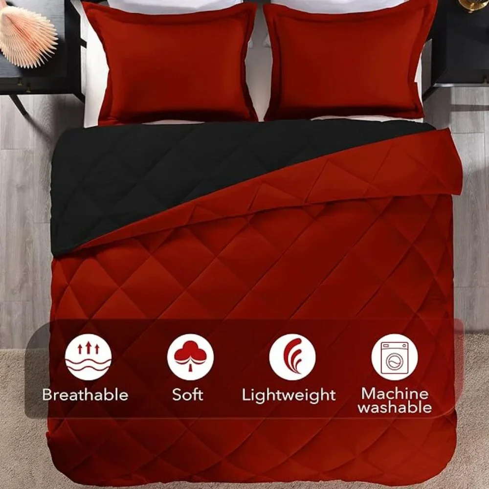 King Size Comforter Set - Red & Black King Comforter Soft Bedding Comforter Sets